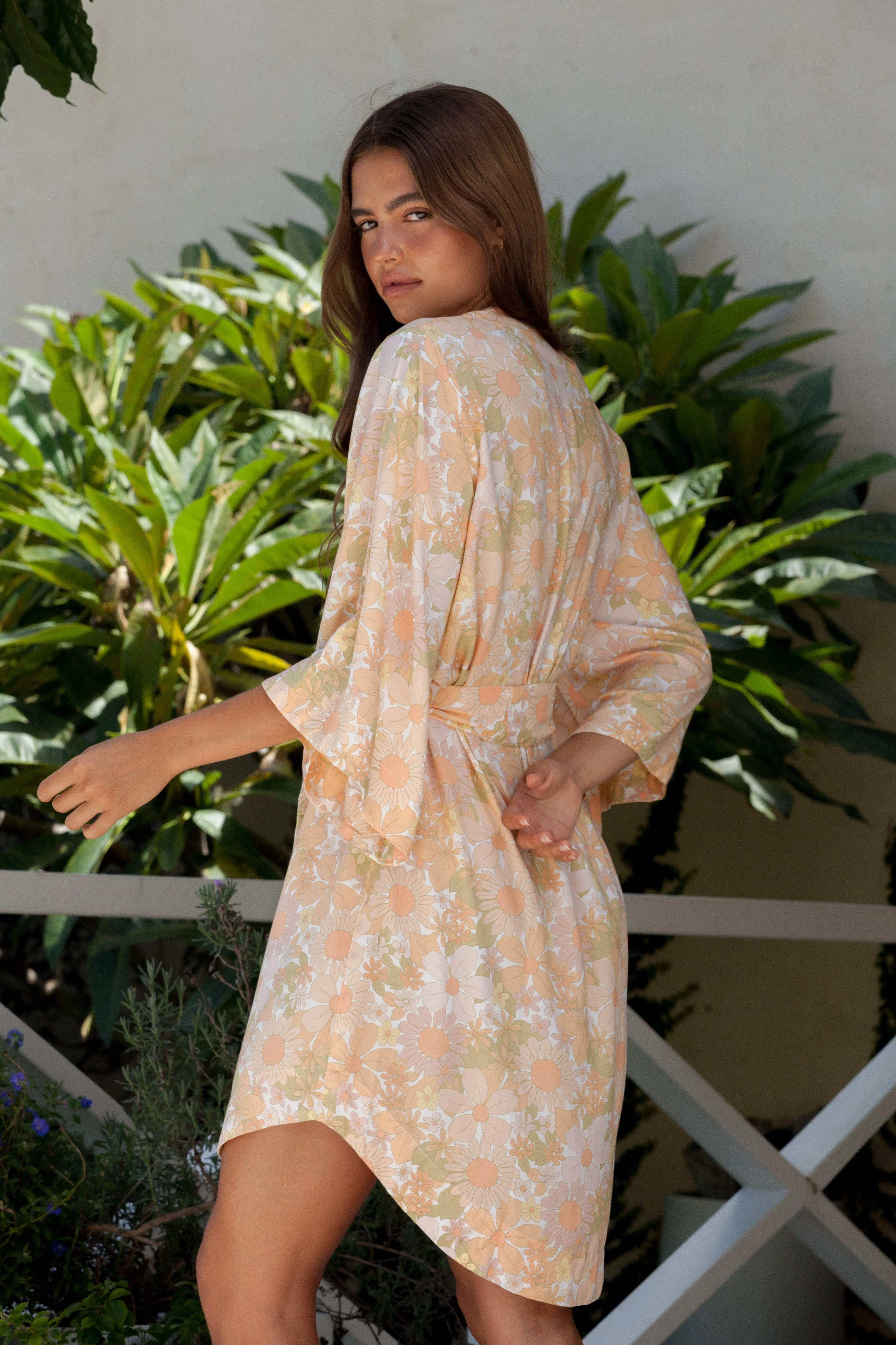 Short Kimono Robe - 100% Lyocell - Flower Child