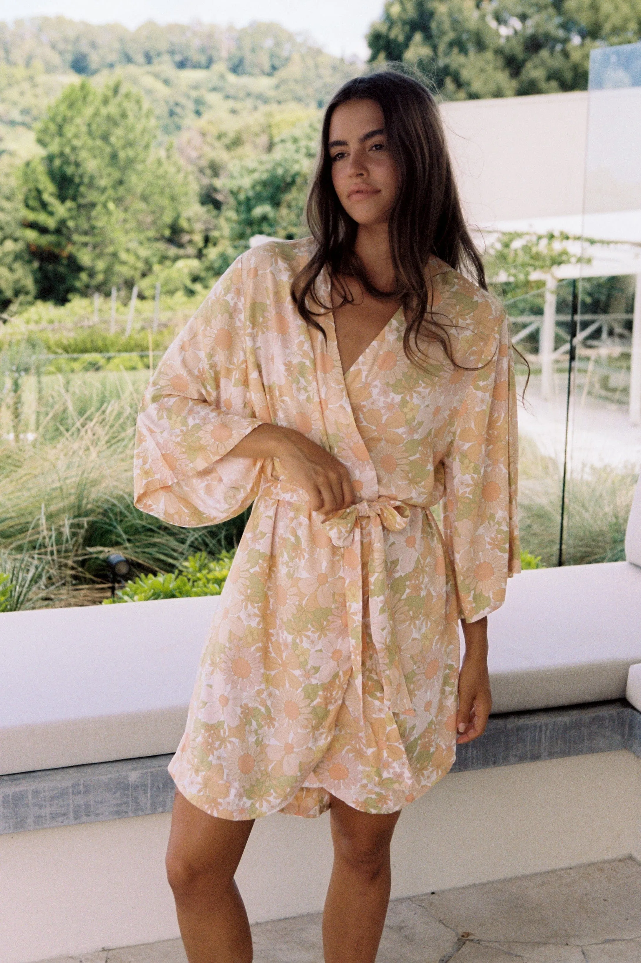 Short Kimono Robe - 100% Lyocell - Flower Child