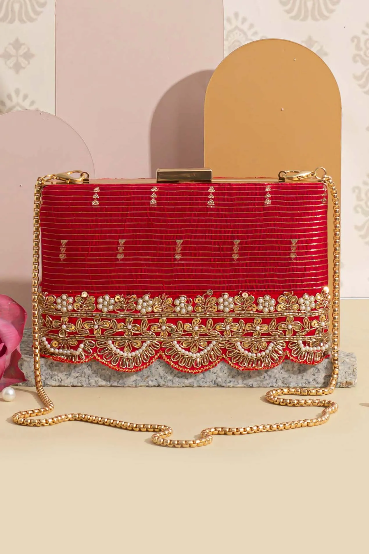 Tari silk box clutch - Deep Red