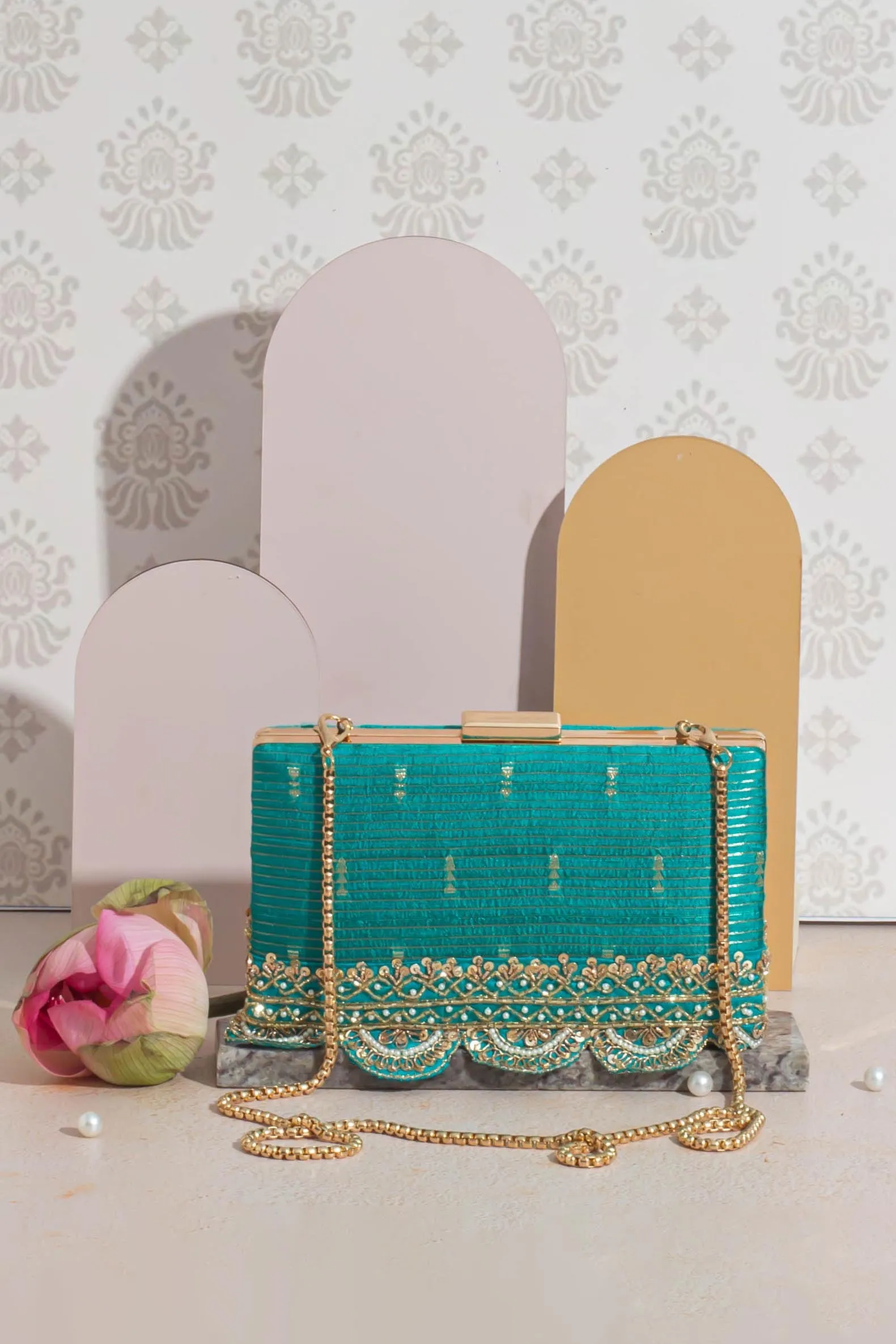 Tari silk box clutch - turquoise