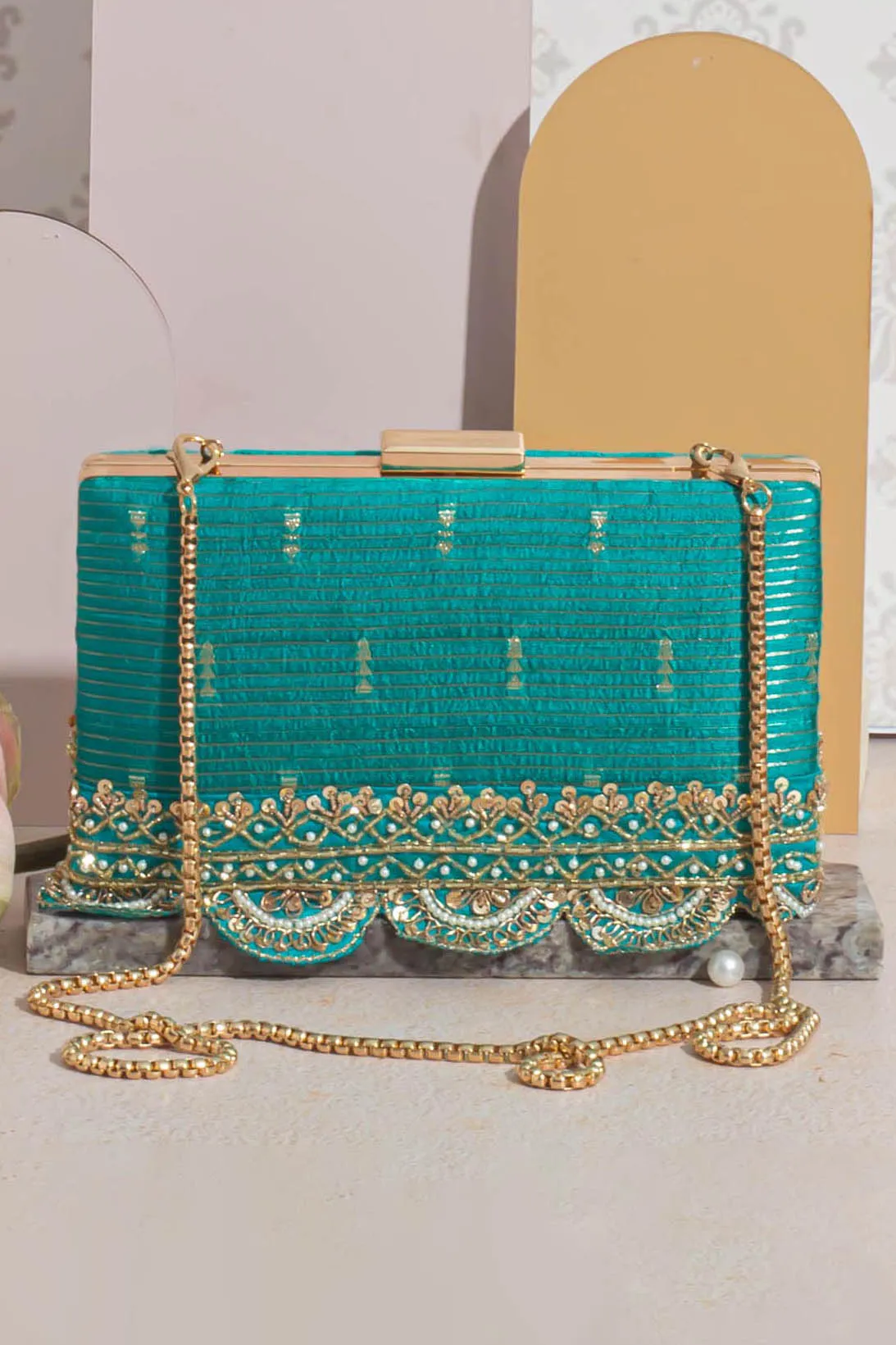 Tari silk box clutch - turquoise