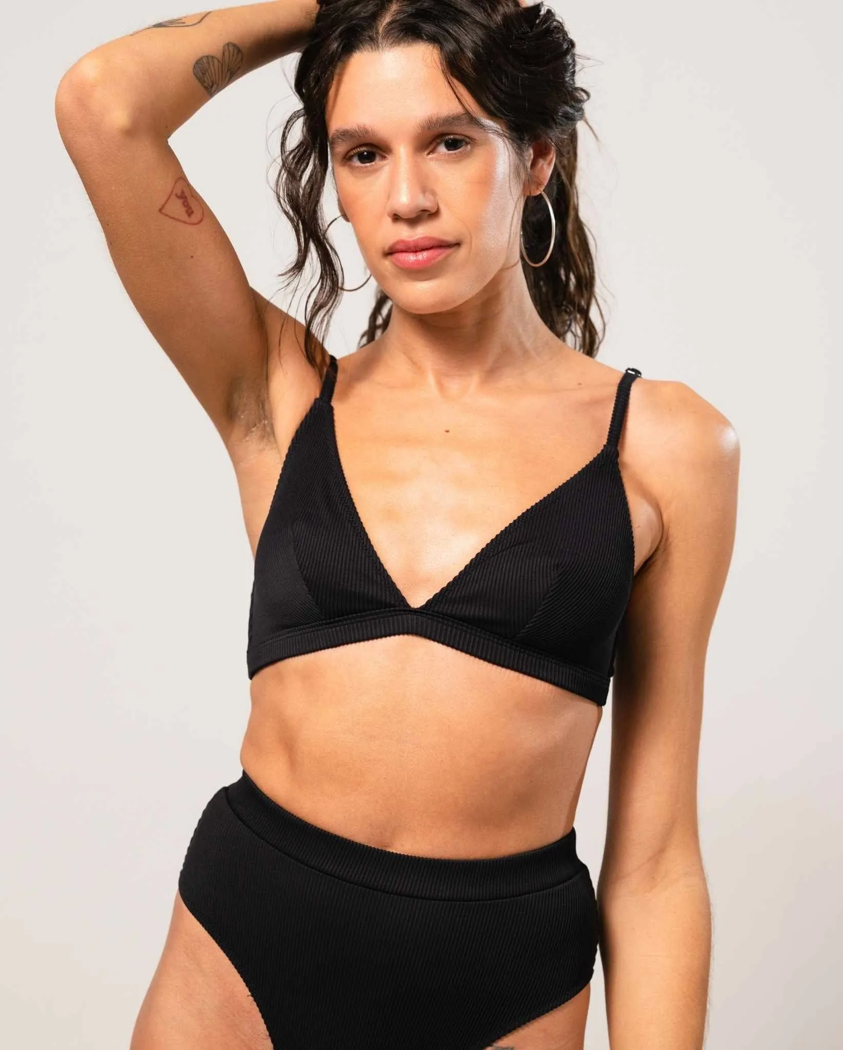 Triangle Bikini Top Black Rib