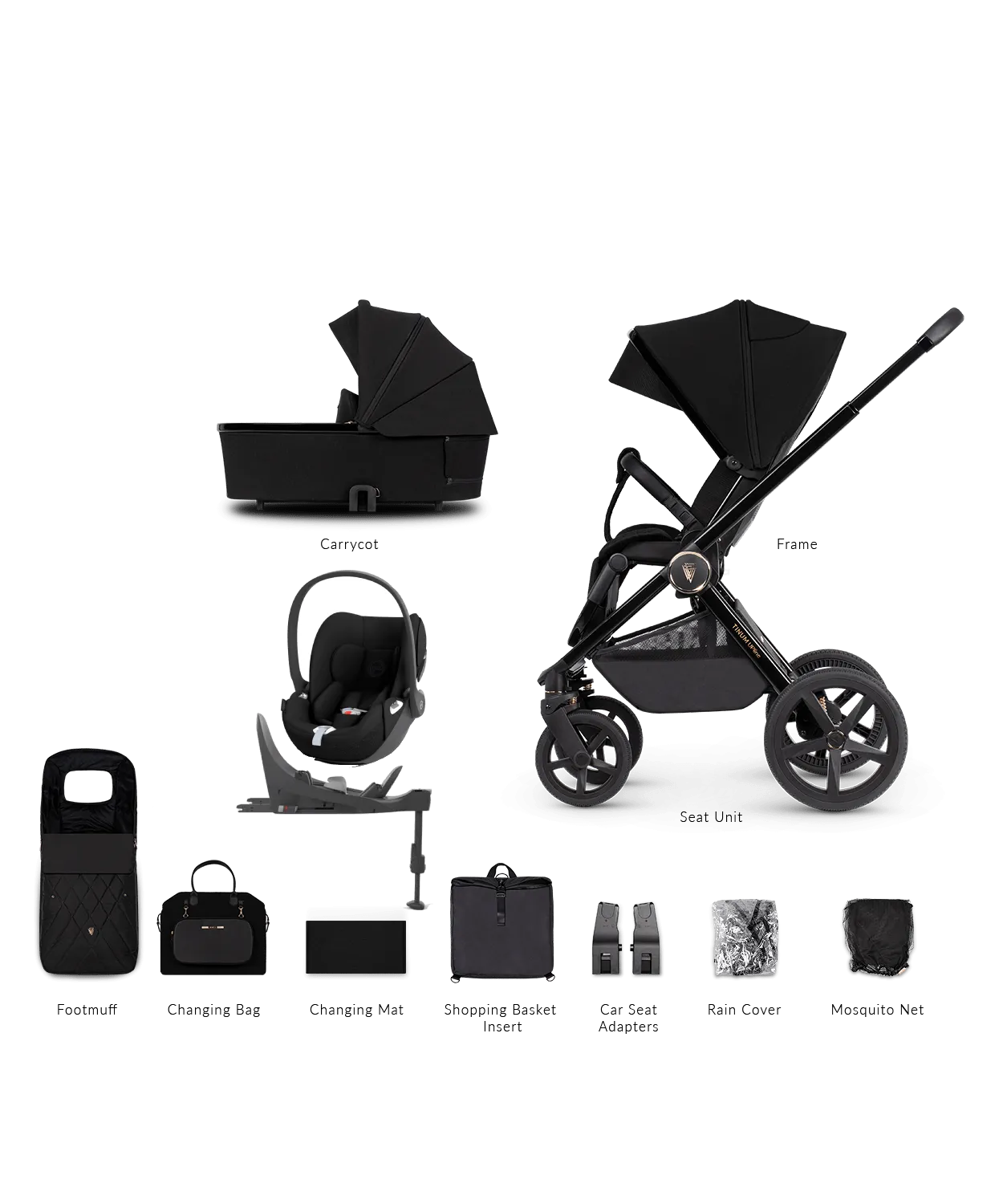 Venicci 3 in 1 Tinum UPLINE Cloud T Travel System - All Black