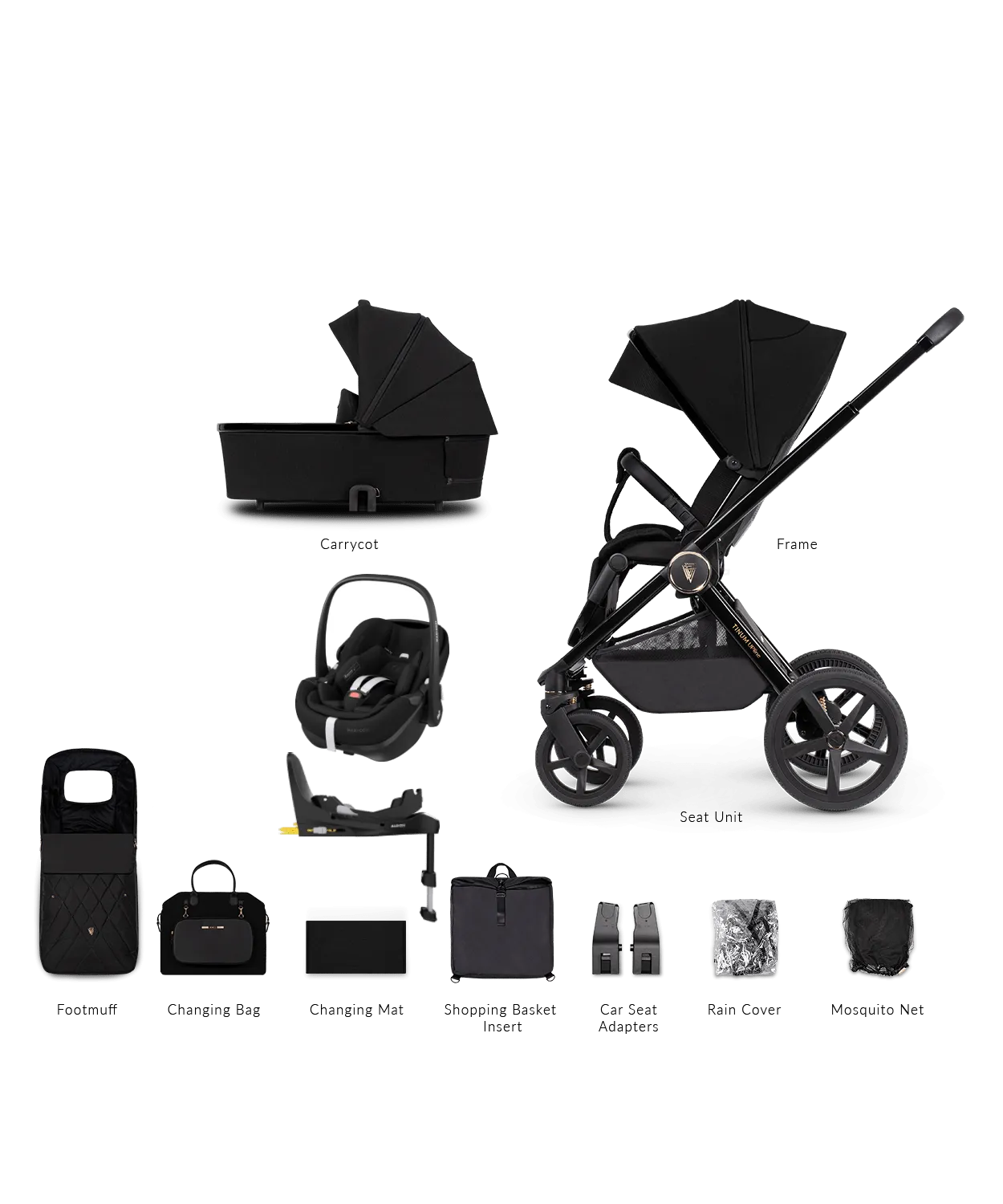 Venicci 3 in 1 Tinum UPLINE Pebble 360 PRO Travel System - All Black