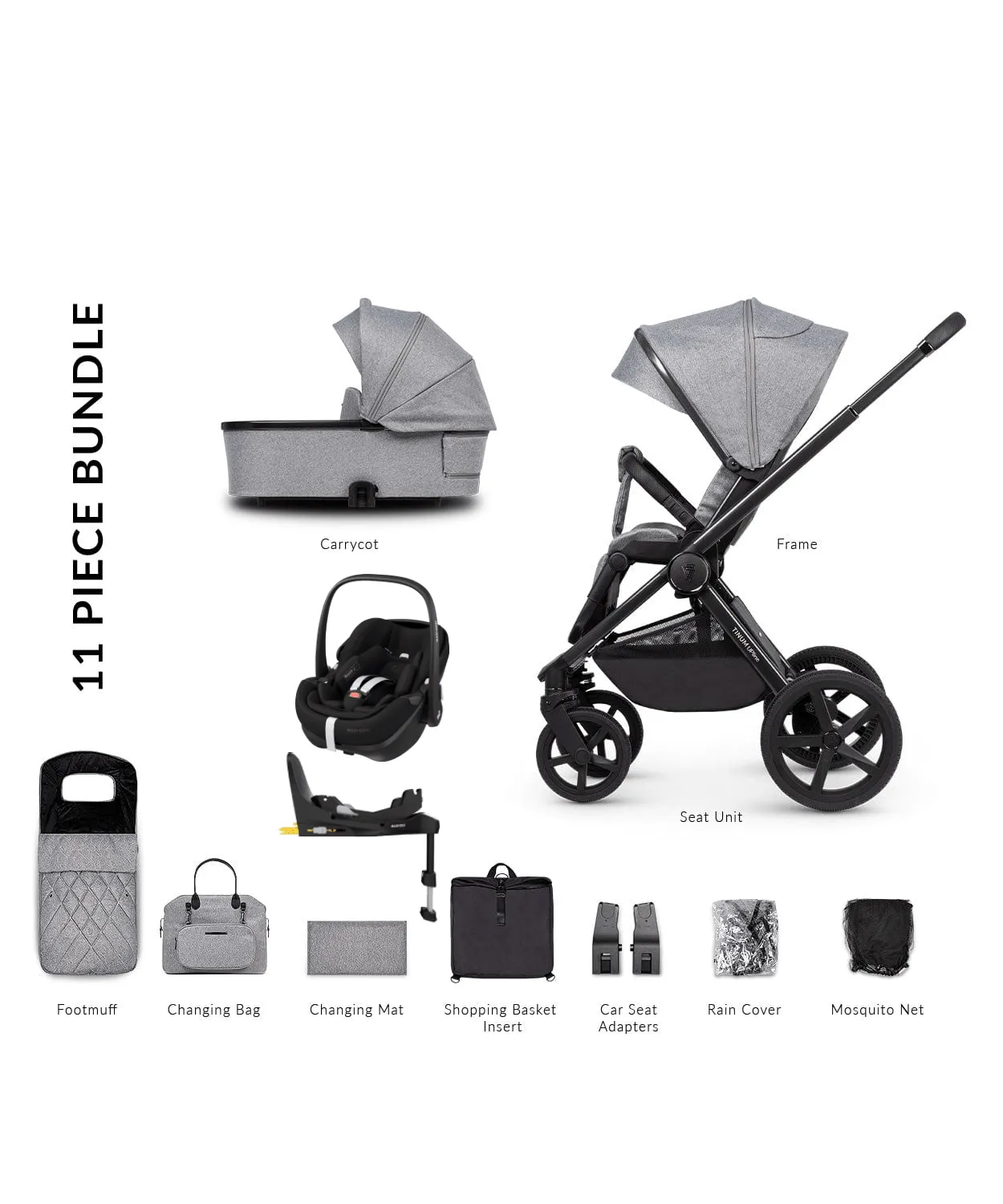 Venicci 3 in 1 Tinum UPLINE Pebble 360 PRO Travel System - Classic Grey