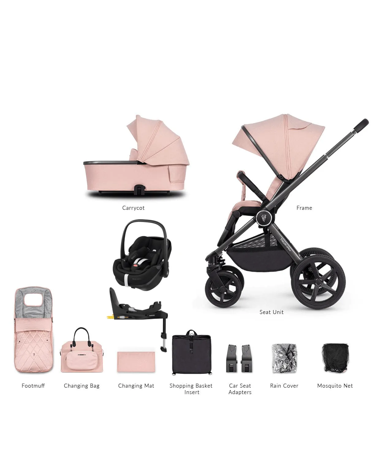 Venicci 3 in 1 Tinum UPLINE Pebble 360 PRO Travel System - Misty Rose