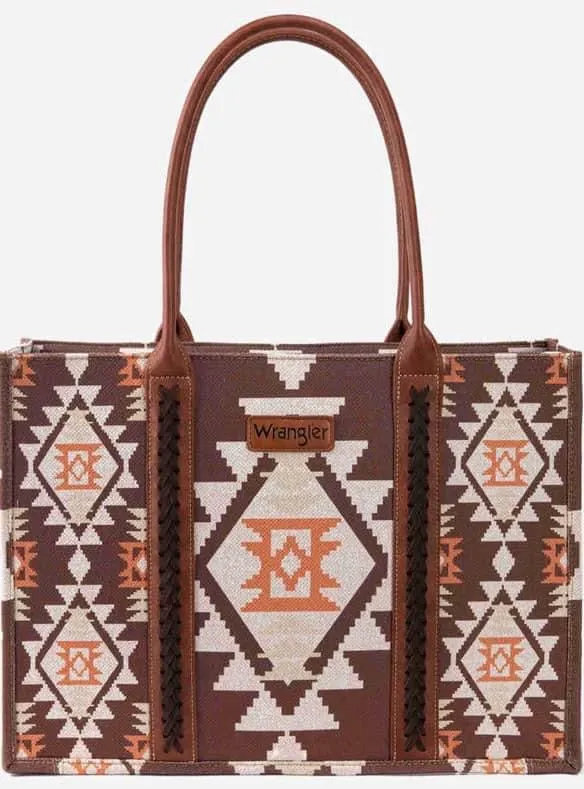 Wrangler Southwestern Pattern Wide Tote Brown