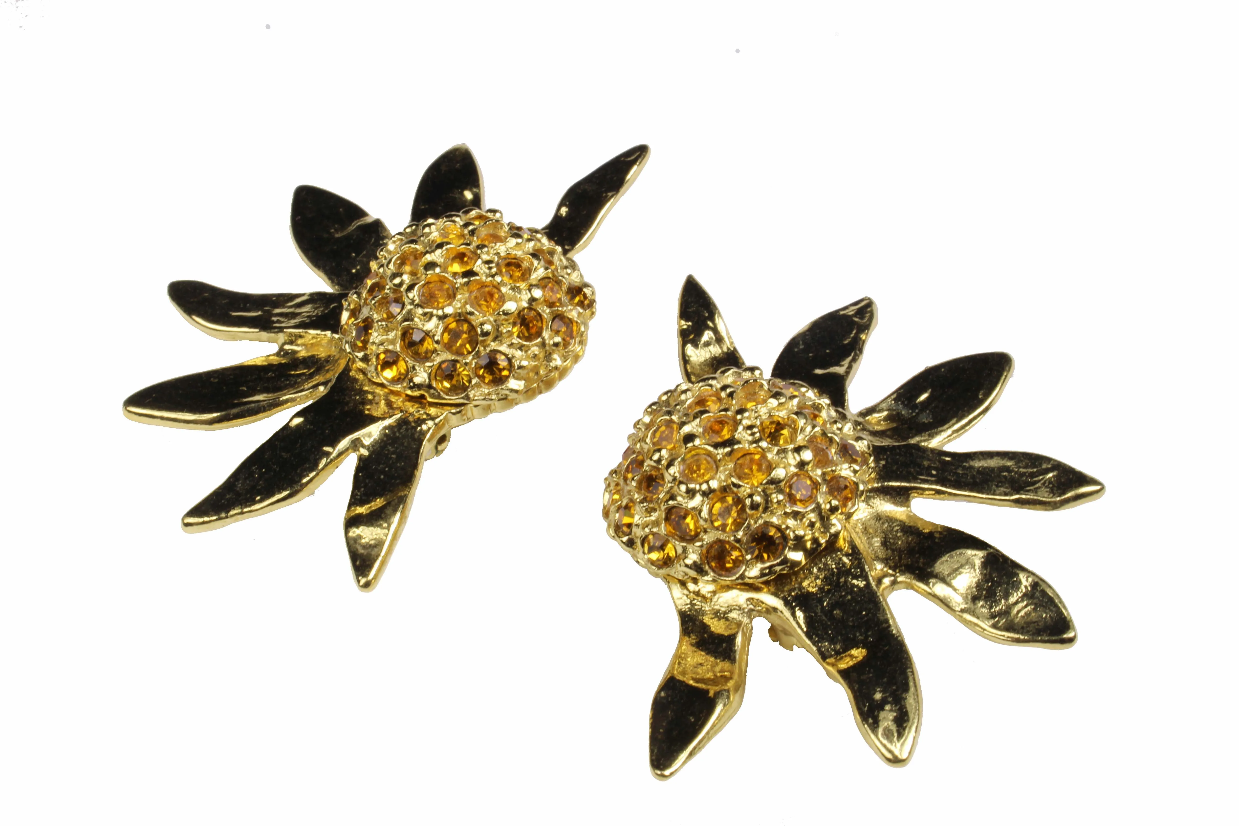 YVES SAINT LAURENT large rhinestones sunflower earrings