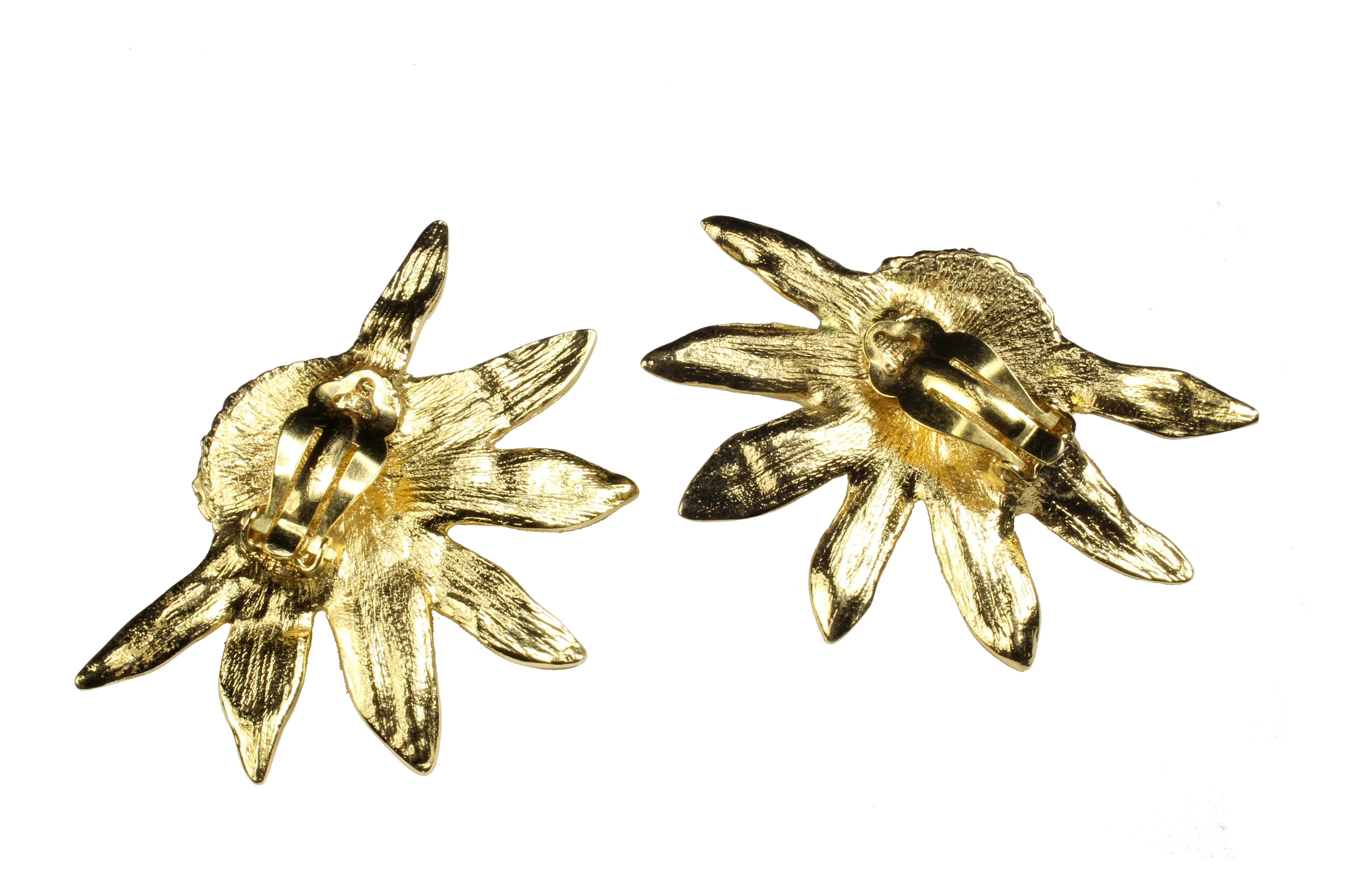 YVES SAINT LAURENT large rhinestones sunflower earrings