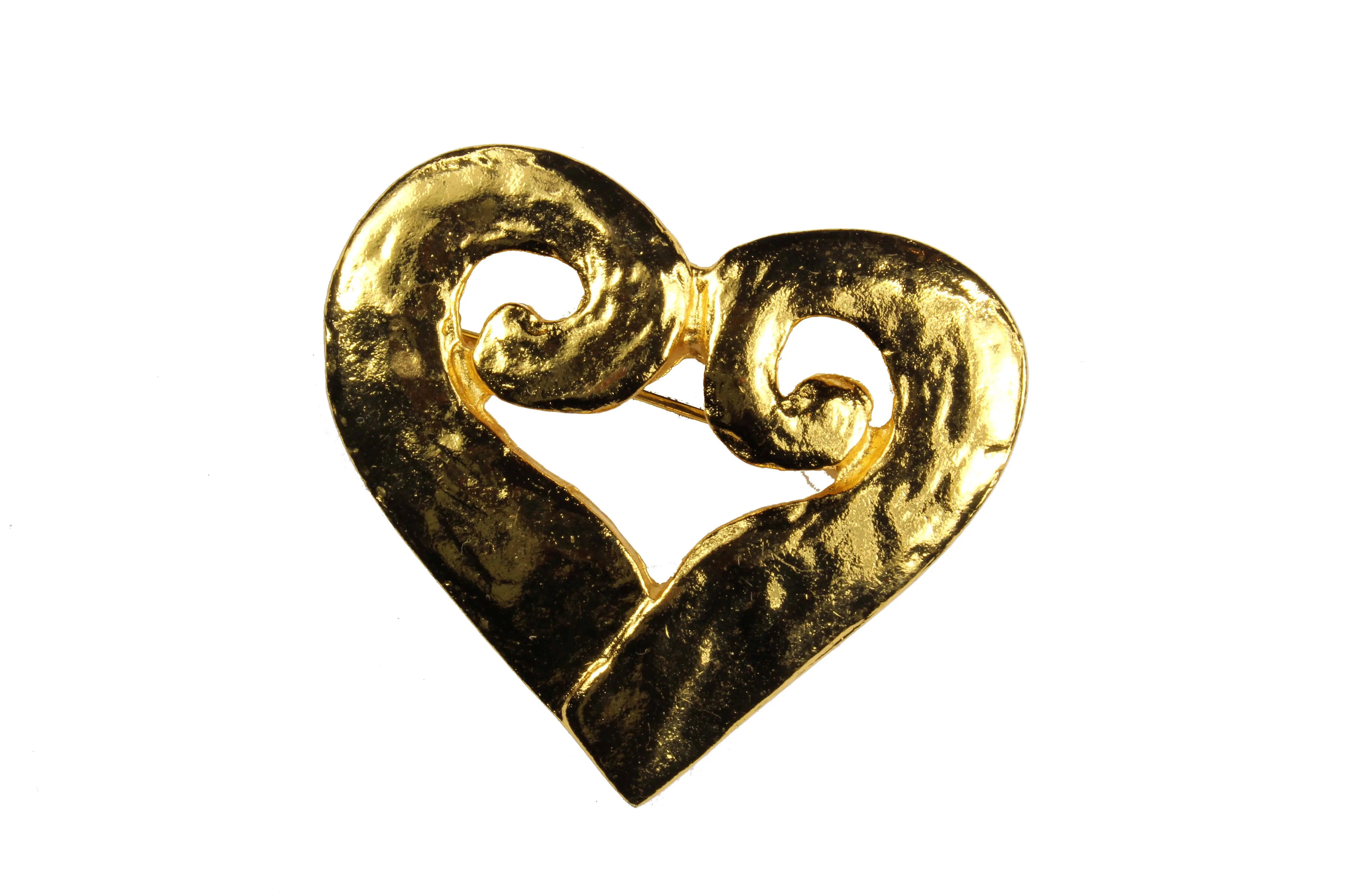 YVES SAINT LAURENT Rive Gauche gold metal heart brooch