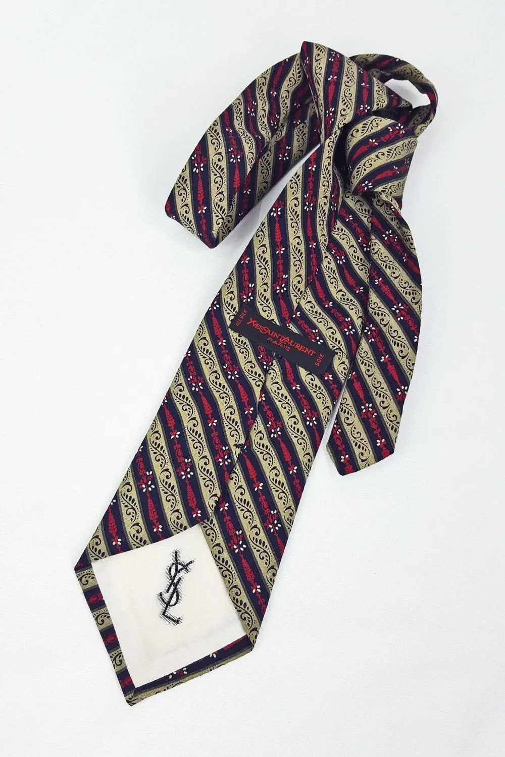 YVES SAINT LAURENT YSL Vintage 100% Silk Multicoloured Striped Tie (56")