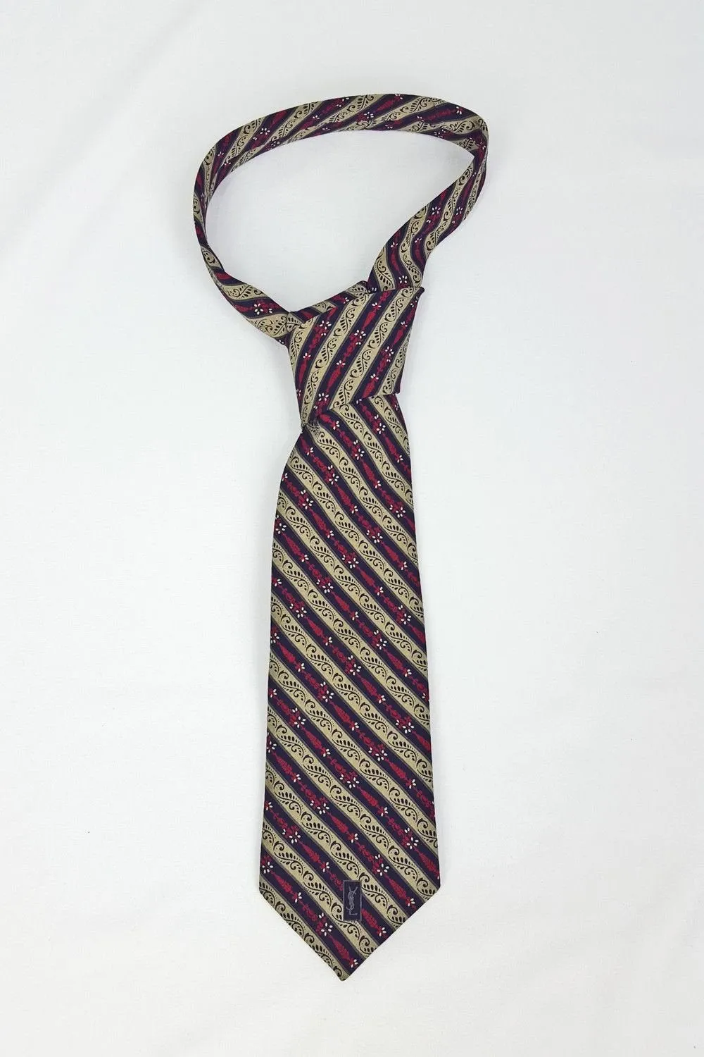 YVES SAINT LAURENT YSL Vintage 100% Silk Multicoloured Striped Tie (56")